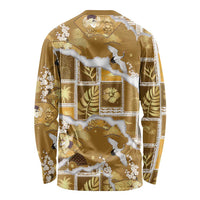 Hawaii Japanese Culture Gold Long Sleeve Shirt Spring Cranes Aloha Pattern