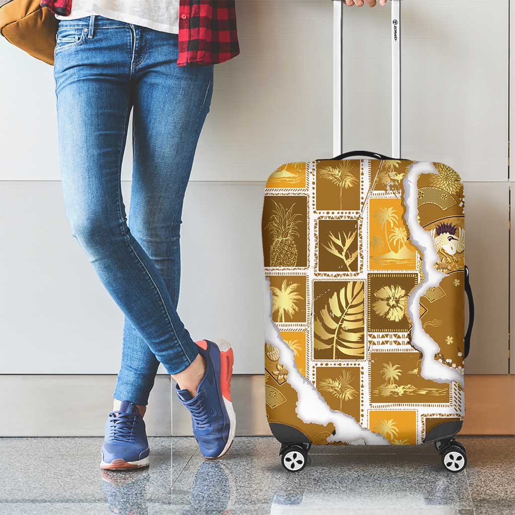 Hawaii Japanese Culture Gold Luggage Cover Spring Cranes Aloha Pattern