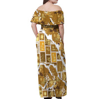 Hawaii Japanese Culture Gold Off Shoulder Maxi Dress Spring Cranes Aloha Pattern