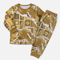 Hawaii Japanese Culture Gold Christmas Pajama Set Spring Cranes Aloha Pattern LT01 Men Gold - Polynesian Pride