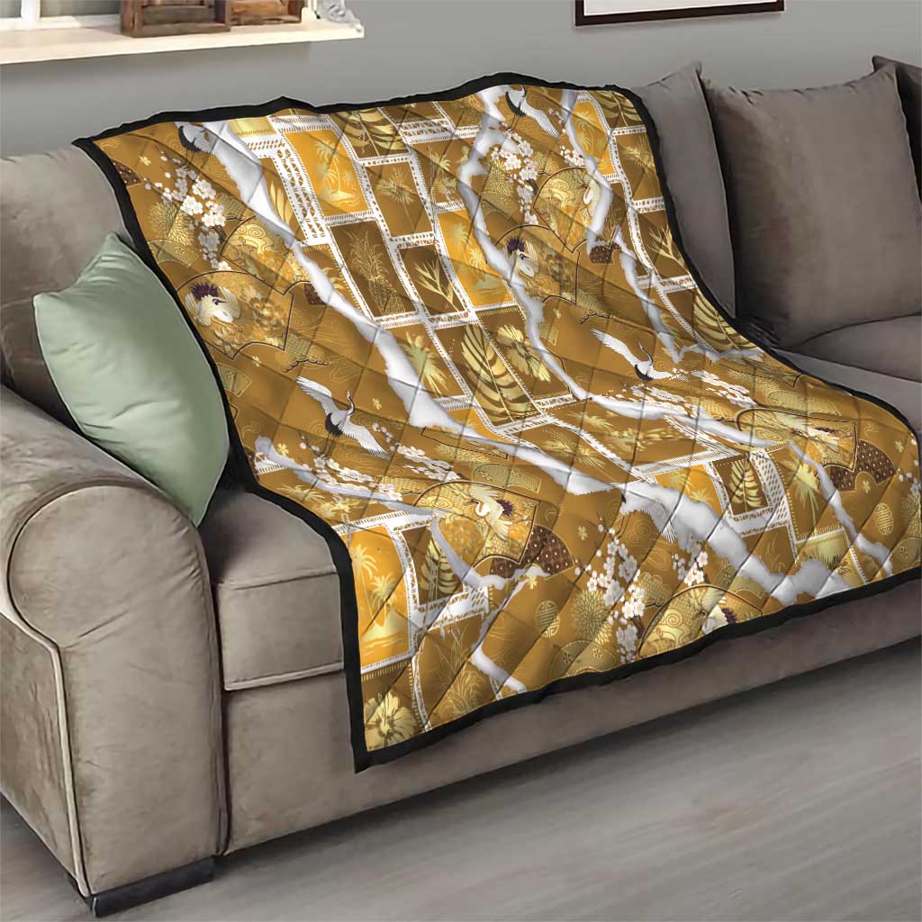 Hawaii Japanese Culture Gold Quilt Spring Cranes Aloha Pattern
