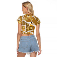 Hawaii Japanese Culture Gold Raglan Cropped T Shirt Spring Cranes Aloha Pattern
