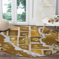 Hawaii Japanese Culture Gold Round Carpet Spring Cranes Aloha Pattern