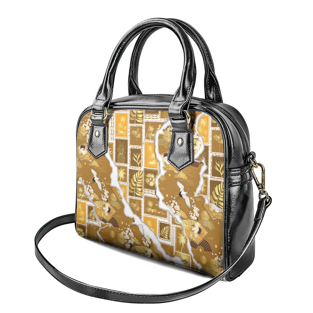 Hawaii Japanese Culture Gold Shoulder Handbag Spring Cranes Aloha Pattern