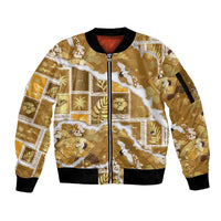 Hawaii Japanese Culture Gold Sleeve Zip Bomber Jacket Spring Cranes Aloha Pattern