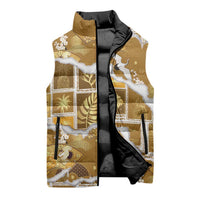 Hawaii Japanese Culture Gold Sleeveless Puffer Jacket Spring Cranes Aloha Pattern