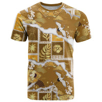 Hawaii Japanese Culture Gold T Shirt Spring Cranes Aloha Pattern