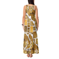 Hawaii Japanese Culture Gold Tank Maxi Dress Spring Cranes Aloha Pattern