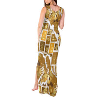 Hawaii Japanese Culture Gold Tank Maxi Dress Spring Cranes Aloha Pattern