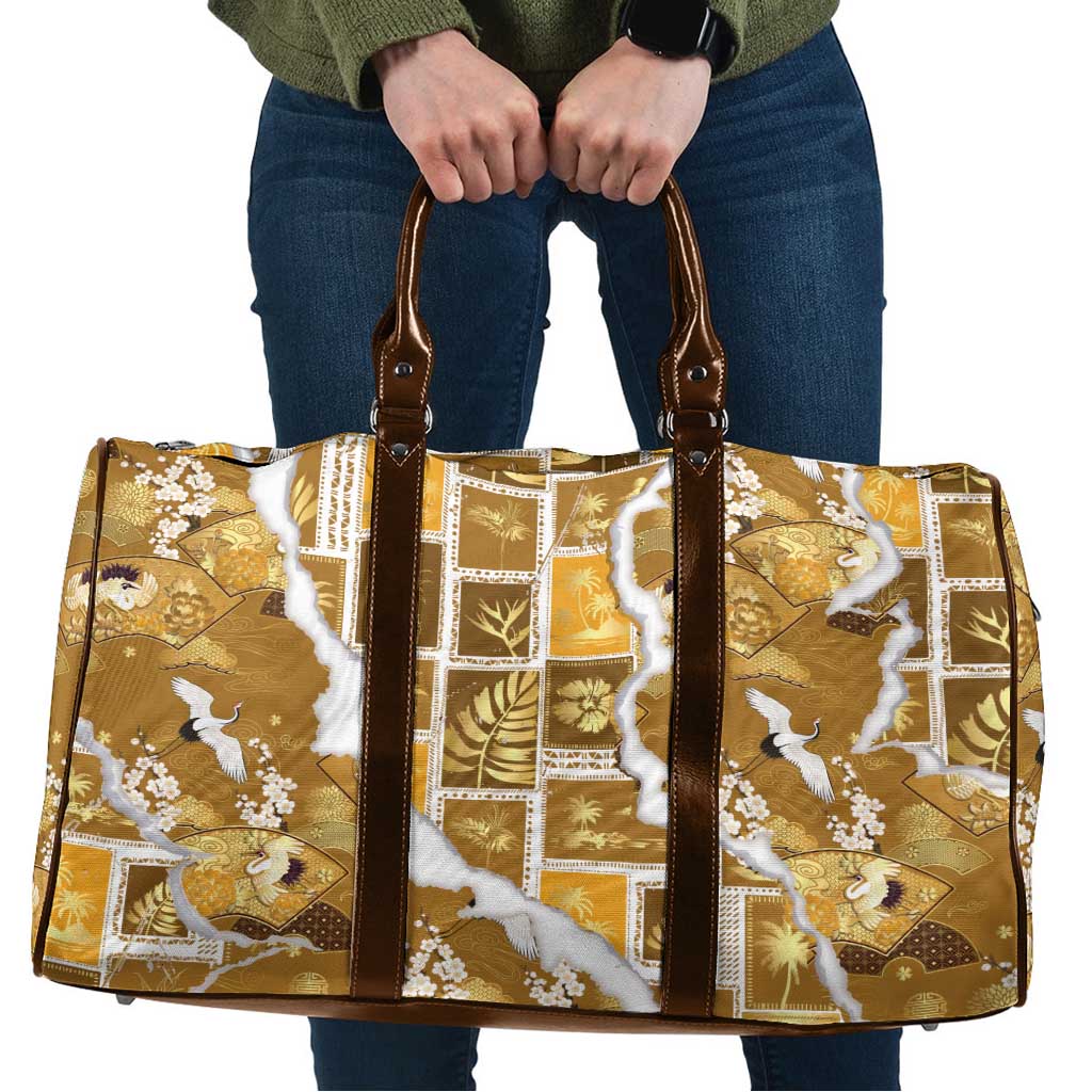 Hawaii Japanese Culture Gold Travel Bag Spring Cranes Aloha Pattern