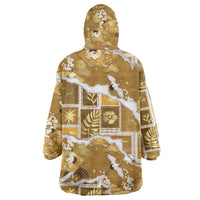 Hawaii Japanese Culture Gold Wearable Blanket Hoodie Spring Cranes Aloha Pattern