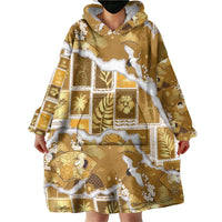 Hawaii Japanese Culture Gold Wearable Blanket Hoodie Spring Cranes Aloha Pattern