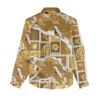 Hawaii Japanese Culture Gold Women Casual Shirt Spring Cranes Aloha Pattern
