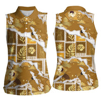 Hawaii Japanese Culture Gold Women Sleeveless Polo Shirt Spring Cranes Aloha Pattern