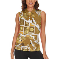 Hawaii Japanese Culture Gold Women Sleeveless Polo Shirt Spring Cranes Aloha Pattern