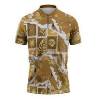 Hawaii Japanese Culture Gold Zipper Polo Shirt Spring Cranes Aloha Pattern