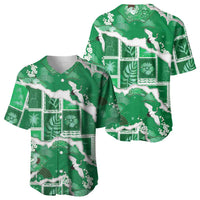 Hawaii Japanese Culture Green Baseball Jersey Spring Cranes Aloha Pattern