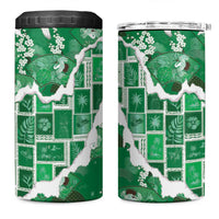 Hawaii Japanese Culture Green 4 in 1 Can Cooler Tumbler Spring Cranes Aloha Pattern