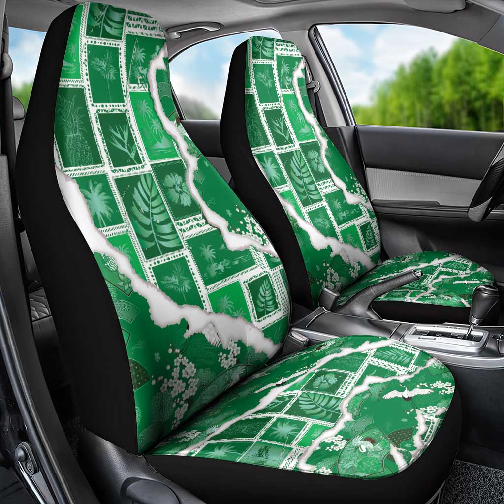 Hawaii Japanese Culture Green Car Seat Cover Spring Cranes Aloha Pattern