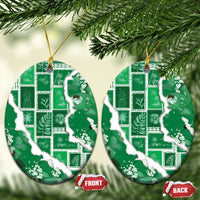 Hawaii Japanese Culture Green Ceramic Ornament Spring Cranes Aloha Pattern LT01 Oval Green - Polynesian Pride