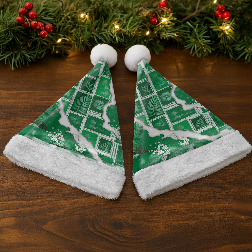 Hawaii Japanese Culture Green Christmas Santa Hat Spring Cranes Aloha Pattern LT01 - Polynesian Pride