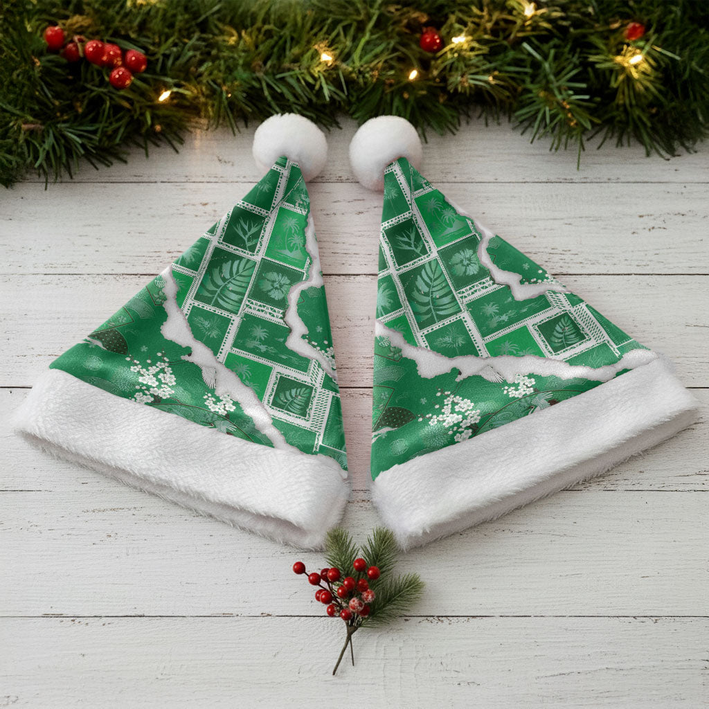 Hawaii Japanese Culture Green Christmas Santa Hat Spring Cranes Aloha Pattern LT01 - Polynesian Pride