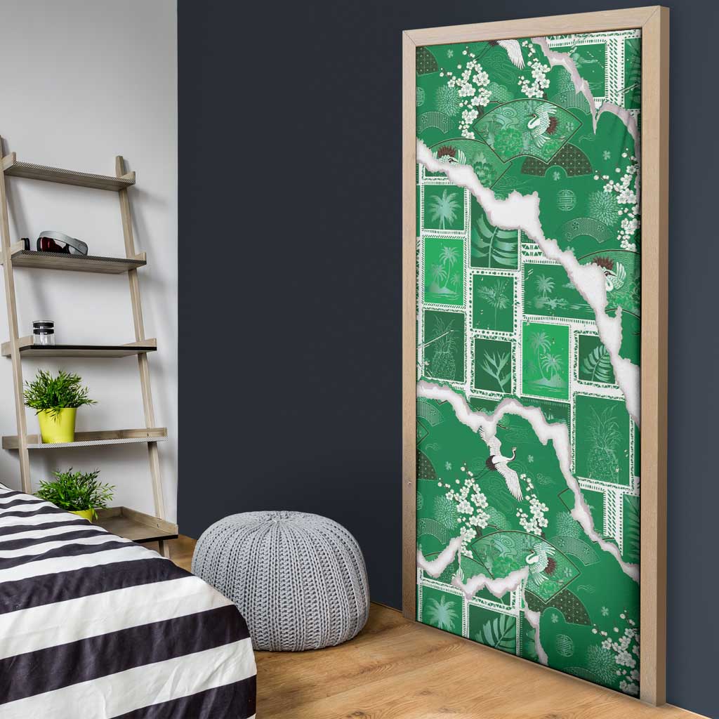 Hawaii Japanese Culture Green Door Cover Spring Cranes Aloha Pattern