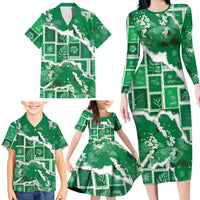Hawaii Japanese Culture Green Family Matching Long Sleeve Bodycon Dress and Hawaiian Shirt Spring Cranes Aloha Pattern LT01 - Polynesian Pride