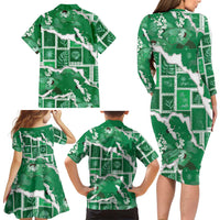 Hawaii Japanese Culture Green Family Matching Long Sleeve Bodycon Dress and Hawaiian Shirt Spring Cranes Aloha Pattern LT01 - Polynesian Pride