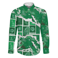 Hawaii Japanese Culture Green Family Matching Long Sleeve Bodycon Dress and Hawaiian Shirt Spring Cranes Aloha Pattern LT01 Dad's Shirt - Long Sleeve Green - Polynesian Pride