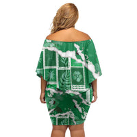 Hawaii Japanese Culture Green Family Matching Off Shoulder Short Dress and Hawaiian Shirt Spring Cranes Aloha Pattern LT01 - Polynesian Pride