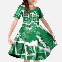 Hawaii Japanese Culture Green Family Matching Short Sleeve Bodycon Dress and Hawaiian Shirt Spring Cranes Aloha Pattern LT01 Daughter's Dress Green - Polynesian Pride