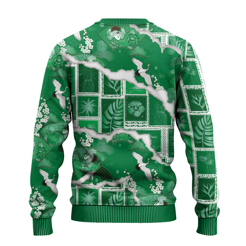 Hawaii Japanese Culture Green Ugly Christmas Sweater Spring Cranes Aloha Pattern LT01 - Polynesian Pride
