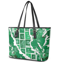 Hawaii Japanese Culture Green Leather Tote Bag Spring Cranes Aloha Pattern