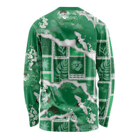 Hawaii Japanese Culture Green Long Sleeve Shirt Spring Cranes Aloha Pattern