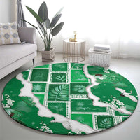 Hawaii Japanese Culture Green Round Carpet Spring Cranes Aloha Pattern