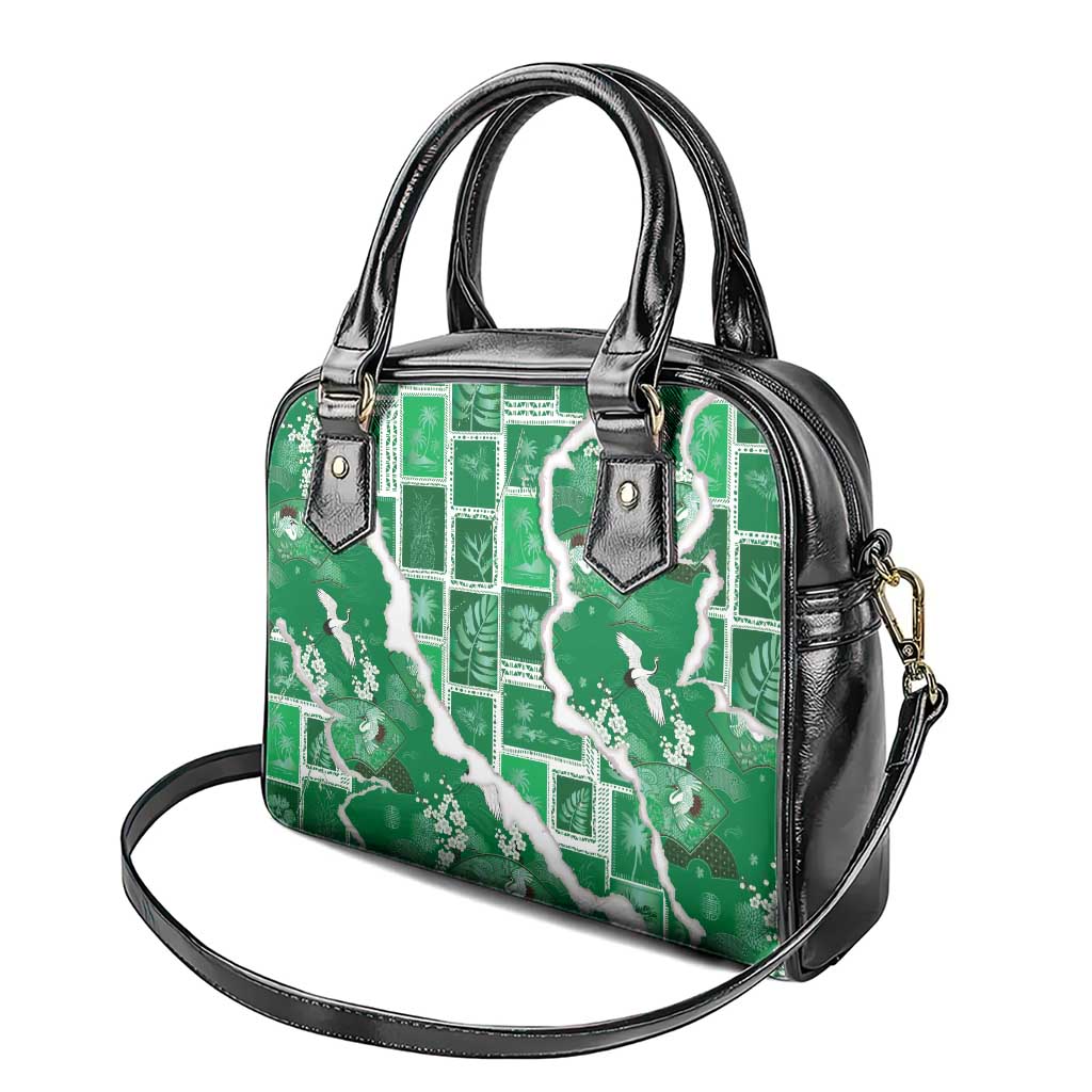 Hawaii Japanese Culture Green Shoulder Handbag Spring Cranes Aloha Pattern
