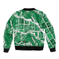 Hawaii Japanese Culture Green Sleeve Zip Bomber Jacket Spring Cranes Aloha Pattern