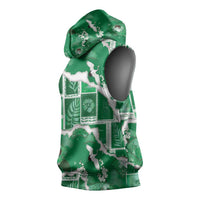 Hawaii Japanese Culture Green Sleeveless Hoodie Spring Cranes Aloha Pattern