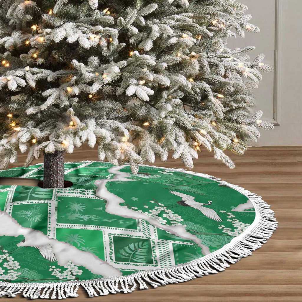 Hawaii Japanese Culture Green Tree Skirt Spring Cranes Aloha Pattern LT01 - Polynesian Pride