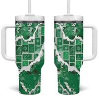 Hawaii Japanese Culture Green Tumbler With Handle Spring Cranes Aloha Pattern