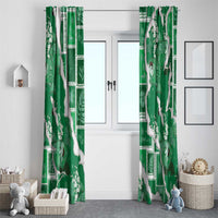 Hawaii Japanese Culture Green Window Curtain Spring Cranes Aloha Pattern