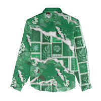 Hawaii Japanese Culture Green Women Casual Shirt Spring Cranes Aloha Pattern