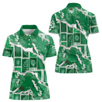 Hawaii Japanese Culture Green Women Polo Shirt Spring Cranes Aloha Pattern