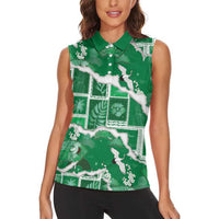 Hawaii Japanese Culture Green Women Sleeveless Polo Shirt Spring Cranes Aloha Pattern