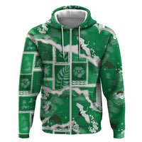Hawaii Japanese Culture Green Zip Hoodie Spring Cranes Aloha Pattern