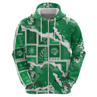 Hawaii Japanese Culture Green Zip Hoodie Spring Cranes Aloha Pattern