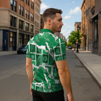 Hawaii Japanese Culture Green Zipper Polo Shirt Spring Cranes Aloha Pattern