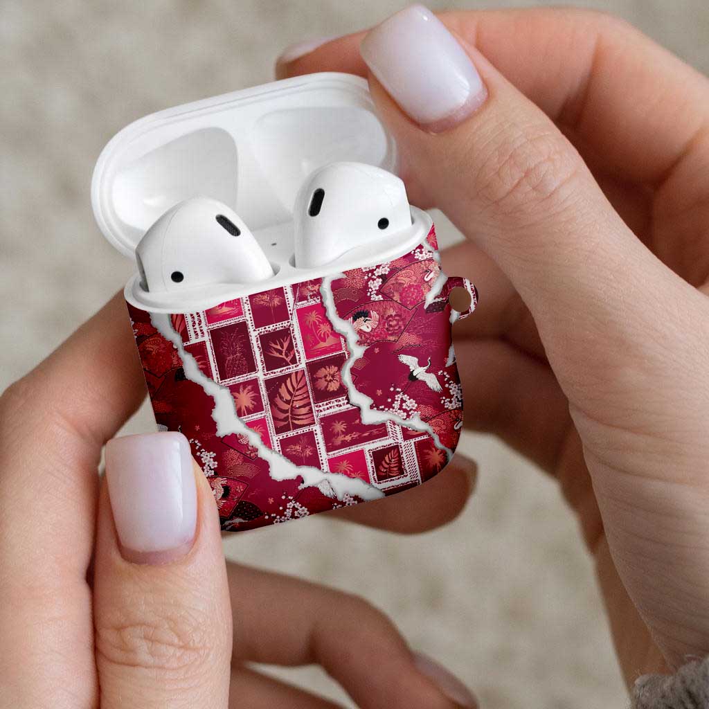 Hawaii Japanese Culture Pink AirPods Case Spring Cranes Aloha Pattern