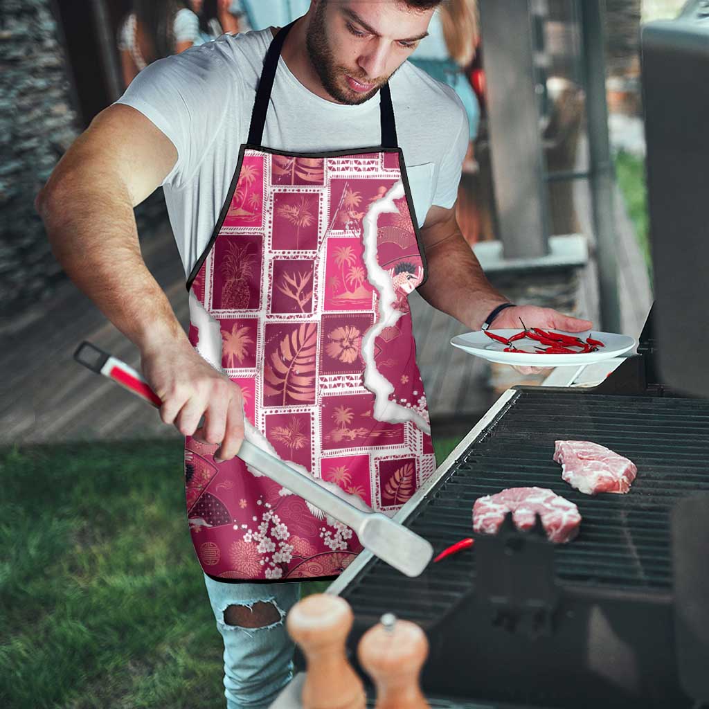 Hawaii Japanese Culture Pink Apron Spring Cranes Aloha Pattern